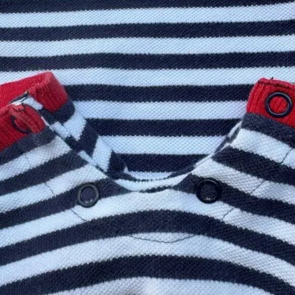 Baby One Piece Outfit Sz 18 Mos Navy Striped Collar Preppy - Picture 2 of 8